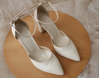 Ivory Wedding Shoes, Ivory Ankle Strap, Block Heels, Shoes For Bride, Wedding Shoes Ivory For Bride, Ivory Bride Shoes, Wedding Sandals,