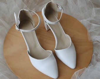 Bridal Shoes, White Wedding Shoes, White Heel, Ankle Strap, Wedding Pumps, Block Heels Sandals