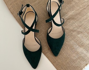 Escarpins vert émeraude, chaussures de mariage vertes, talons vert émeraude, sandales à talons carrés vertes, cadeau de mariage, chaussures de mariée, chaussures de mariée