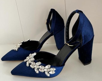 Bridal Block Heels, Navy Blue Block Heels, Wedding Heels, Bridal Shoes
