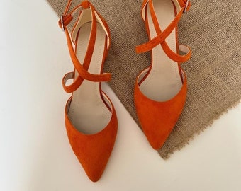 Talon bloc orange, chaussures de mariage orange, talon orange, sandales à talon bloc orange, cadeau de mariage, chaussures de mariée, chaussures de mariée