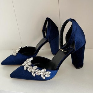 Bridal Block Heels, Navy Blue Block Heels, Wedding Heels, Bridal Shoes