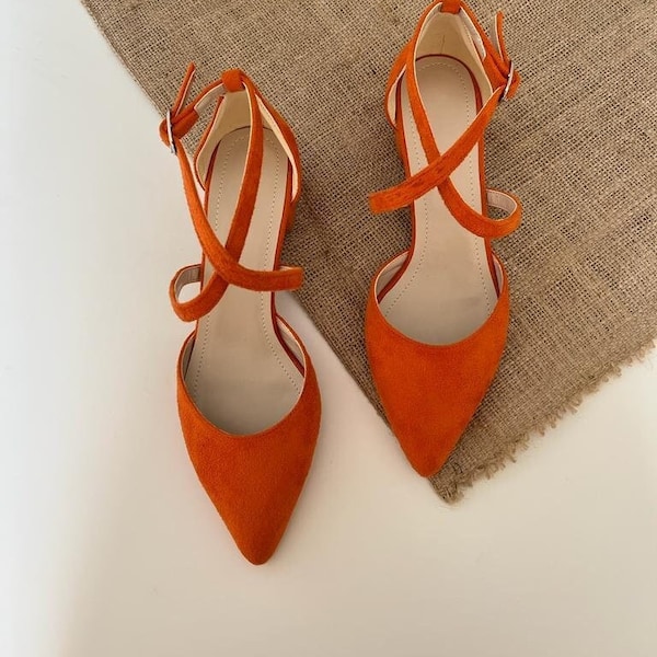 Orange Block Heel,  Orange Wedding Shoes,  Orange Heel,  Orange Block Heel Sandals,  Wedding Gift,  Bride Shoes,  Bridal Shoes