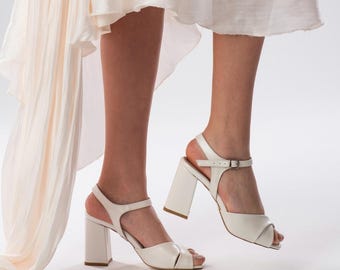 Zapatos de novia blancos, tacones de bloque para boda, zapatos de novia, zapatos para novia, zapatos de novia blancos