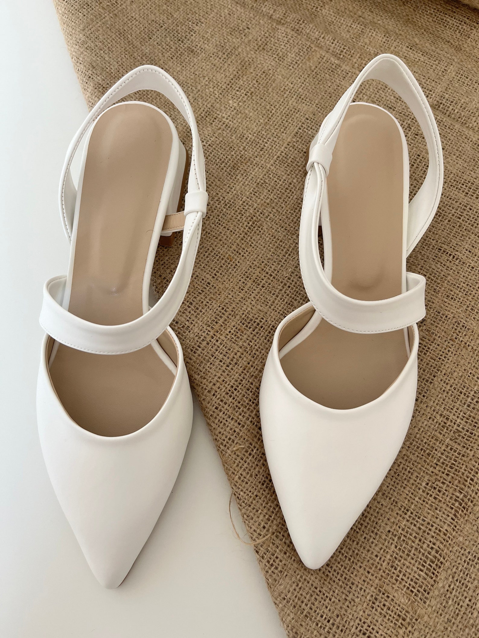 small white block heels