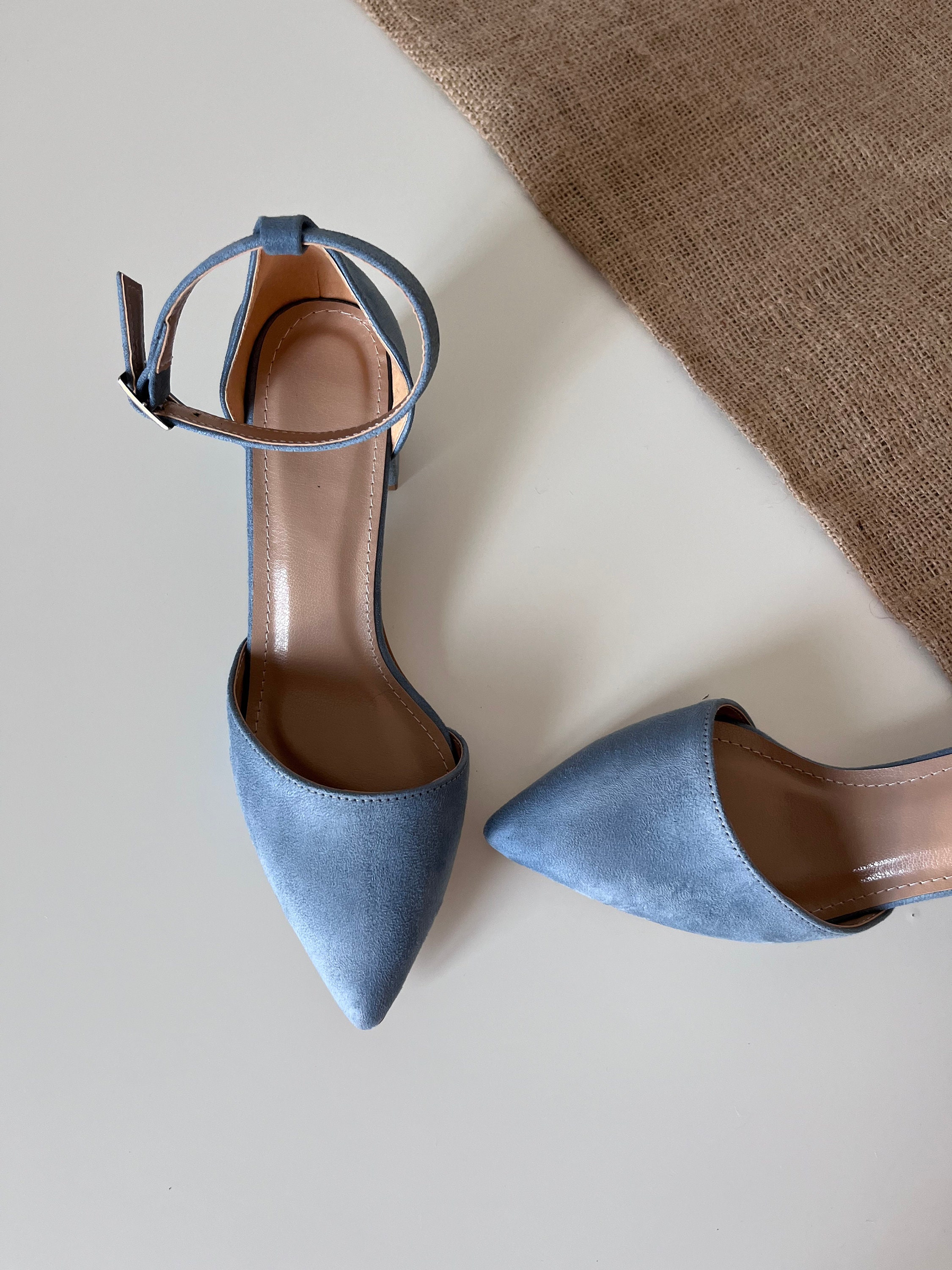 Dusty blue chunky heel hot sale