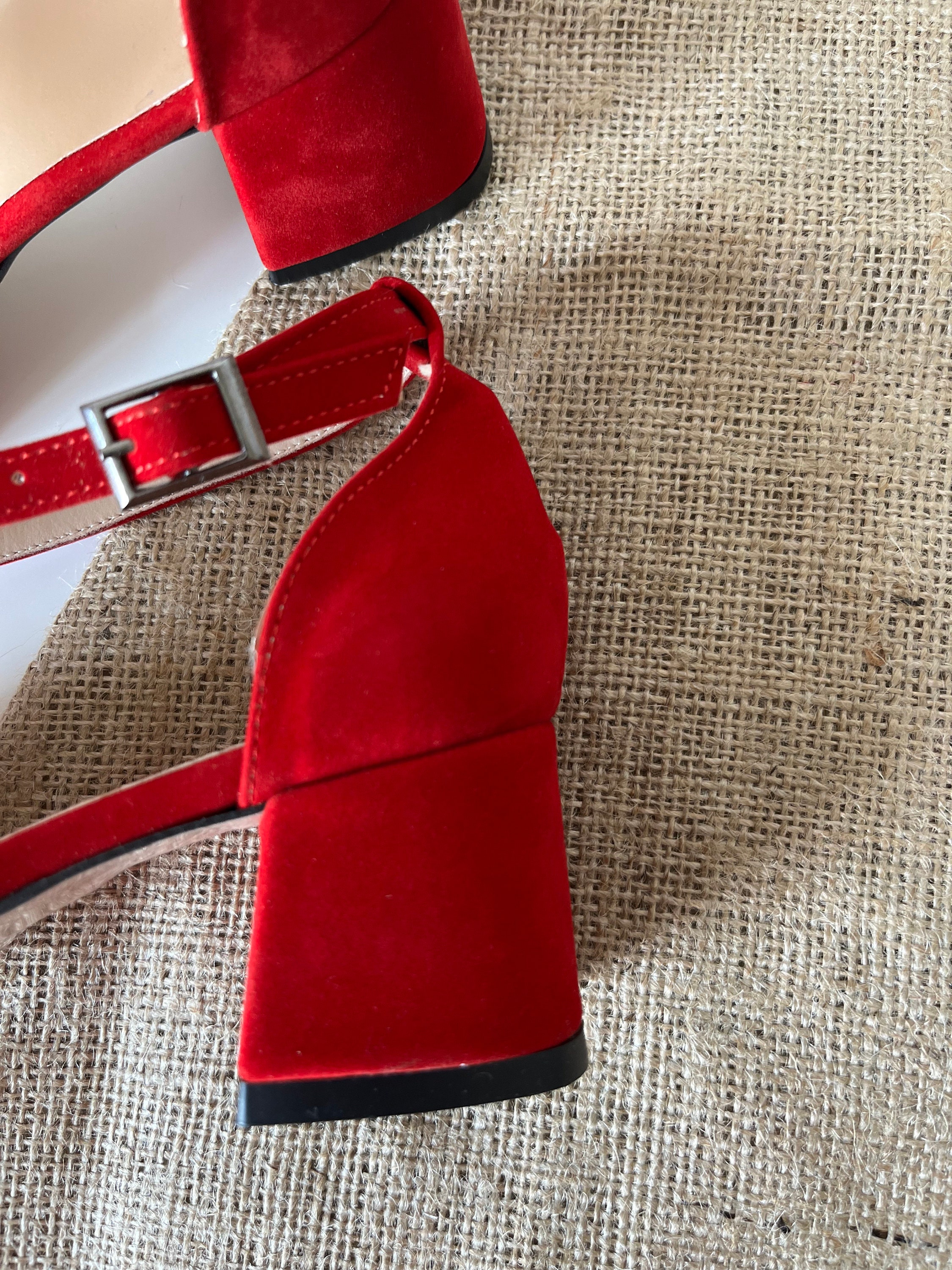 Red strap shoes clearance