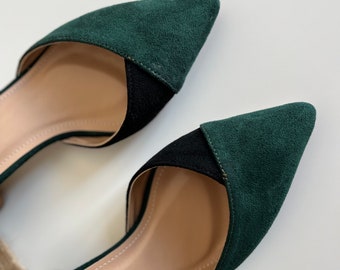 Emerald Green Block Heel, Two Tone Wedding Shoes, Emerald Green Wedding Shoes, Black Wedding Shoes, Green Bride Shoes, Green Bridal Heel