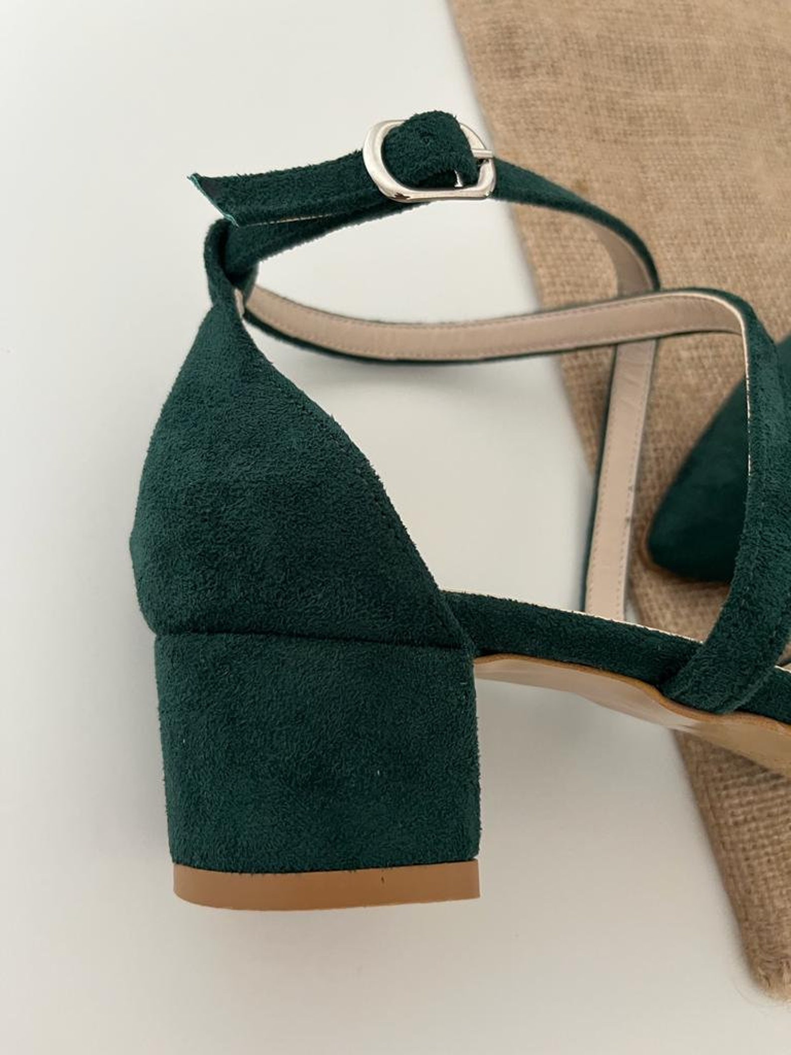 emerald green block heel shoes