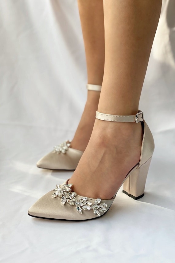 Champagne Satin High Heels - Ankle Strap Heels - Block Heels - Lulus