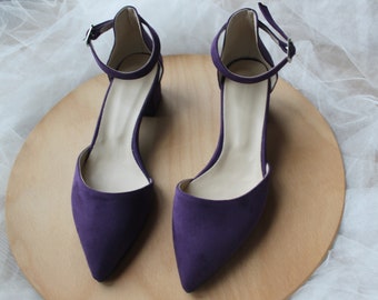 Purple Block Heels,  Purple Ankle Strap,  Purple Wedding Shoes, Low Heel, Purple Block Heels Sandals, Woman Shoes, Purple Heel, High Heel