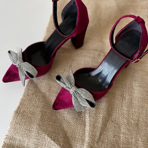 Burgundy Block Heels, Velvet Heels, Burgundy Block Heels, Wedding Gift, Burgundy Wedding Shoes, Velvet Wedding Shoes, Dark Red Block Heels