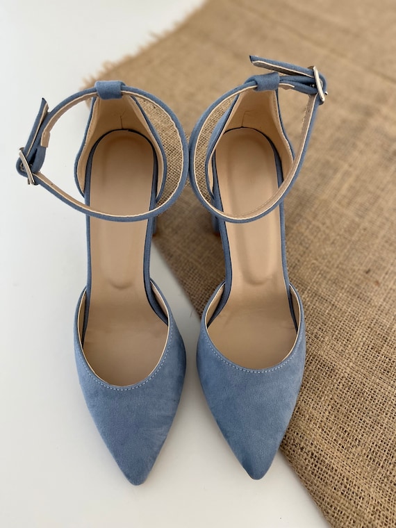 Ankle Strap Dusty Blue Ankle Straps Block Heels Gift for Her