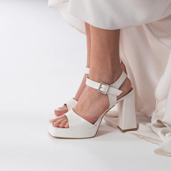 Zapatos de boda con plataforma, tacones de bloque para boda, zapatos de  novia, tacones de bloque color marfil, zapatos para novia, tacones de novia