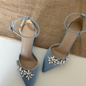 Pale Blue, Pale Blue Block Heels, Blue Block Heels, Blue Wedding Shoes, Wedding Gift, Bride Shoes, Bridal Shoes, Low Heel, High Heel image 3