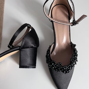 Pearl Wedding Shoes, Black Ankle Strap, Black Block Heels, Black Wedding Shoes, Shoes For Bride, Black Bridal Shoes, Bride Shoes image 5