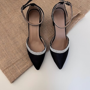 Pearl Wedding Shoes, Black Ankle Strap, Black Block Heels, Black Wedding Shoes, Shoes For Bride, Black Bridal Shoes, Bride Shoes