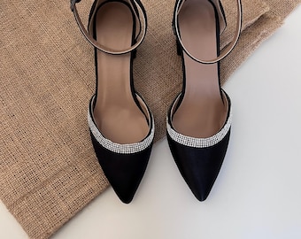 Black Block Heels, Pearl Wedding Shoes, Black Bridal Shoes, Ankle Strap, Shoes For Bride