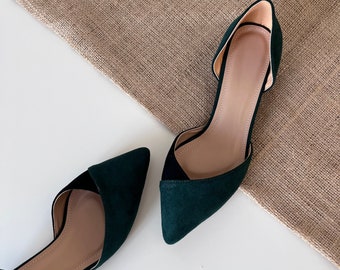Wedding Flats Harlene Pointed Toe Evening Shoe Emerald Green Block