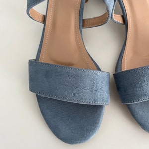 dusty blue block heel wedding shoes