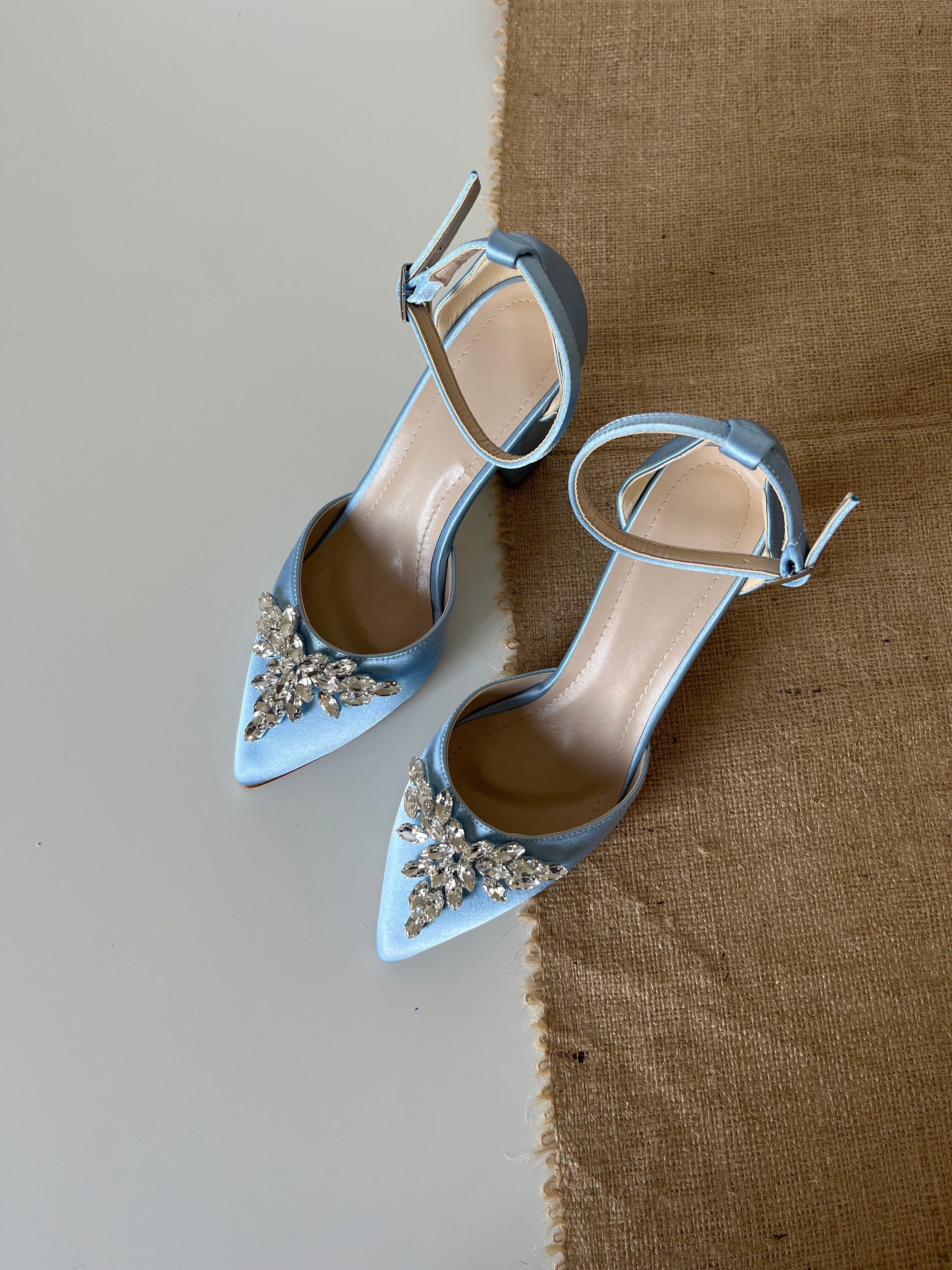 Zara Blue Satin Crystal Embellished Sling Back Heels US Size 7.5 New | eBay