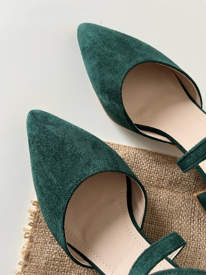 emerald green block heel shoes