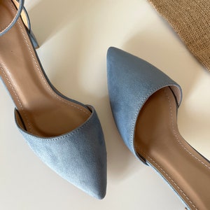 dusty blue block heel wedding shoes