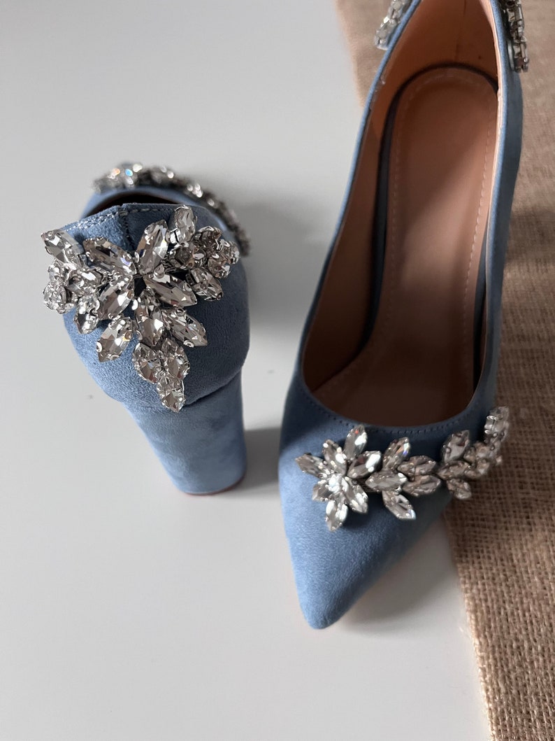 Dusty Blue Block Heel, Double Rhinestone, Dusty Blue Wedding Shoes ...