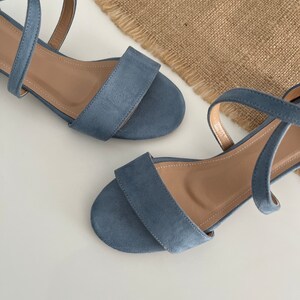 dusty blue block heel wedding shoes