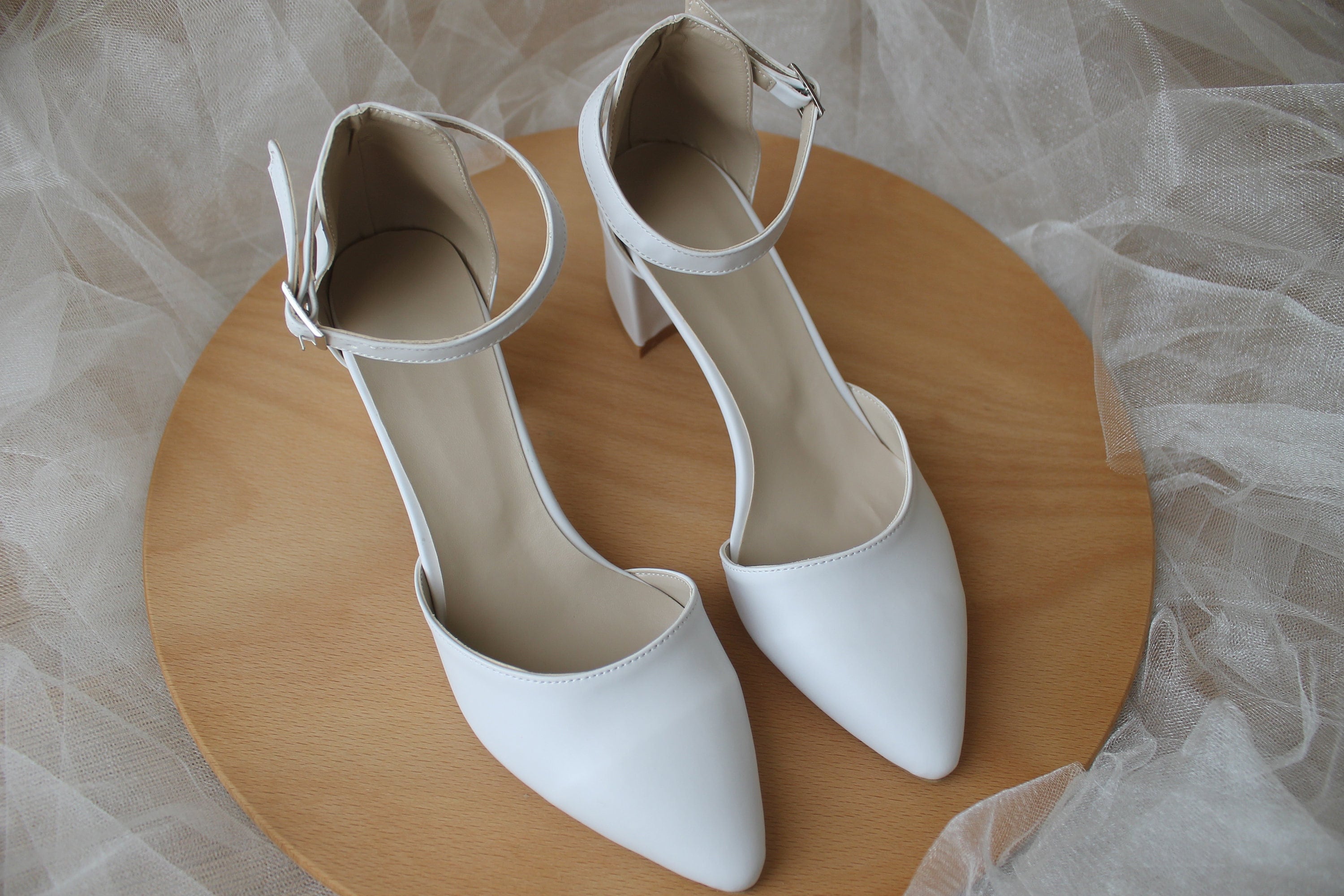 White pointed heels with ankle strap cheap