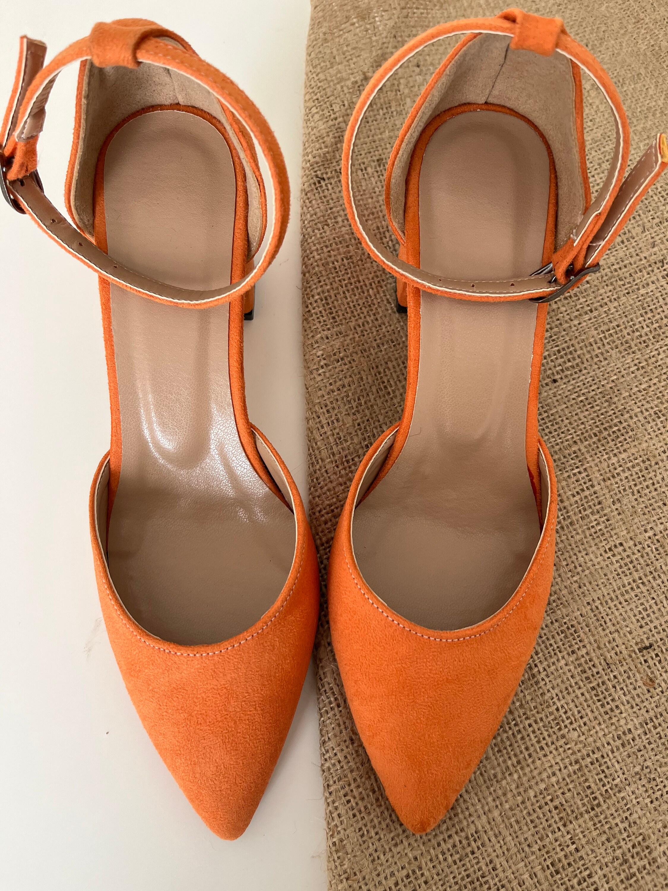 Orange Block Heels Orange Block Heels Sandals Ankle Strap Etsy