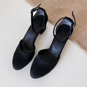 Black Block Heel, Black Round Shoes, Wedding Shoes, Bride Shoes, Daiy Wear Shoes
