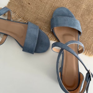 dusty blue block heel wedding shoes