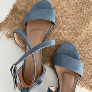 dusty blue block heel wedding shoes