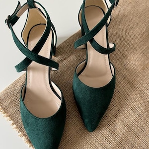 Emerald Green Block Heel, Green Wedding Shoes, Emerald Green Heel, Green Block Heel Sandals, Wedding Gift, Bride Shoes, Bridal Shoes image 4