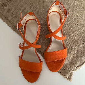 Orange Block Heel, Orange Wedding Shoes, Orange Heel, Orange Block Heel ...