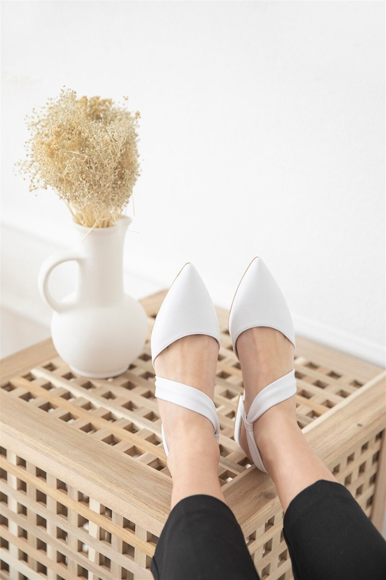 small white block heels