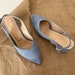 dusty blue block heels