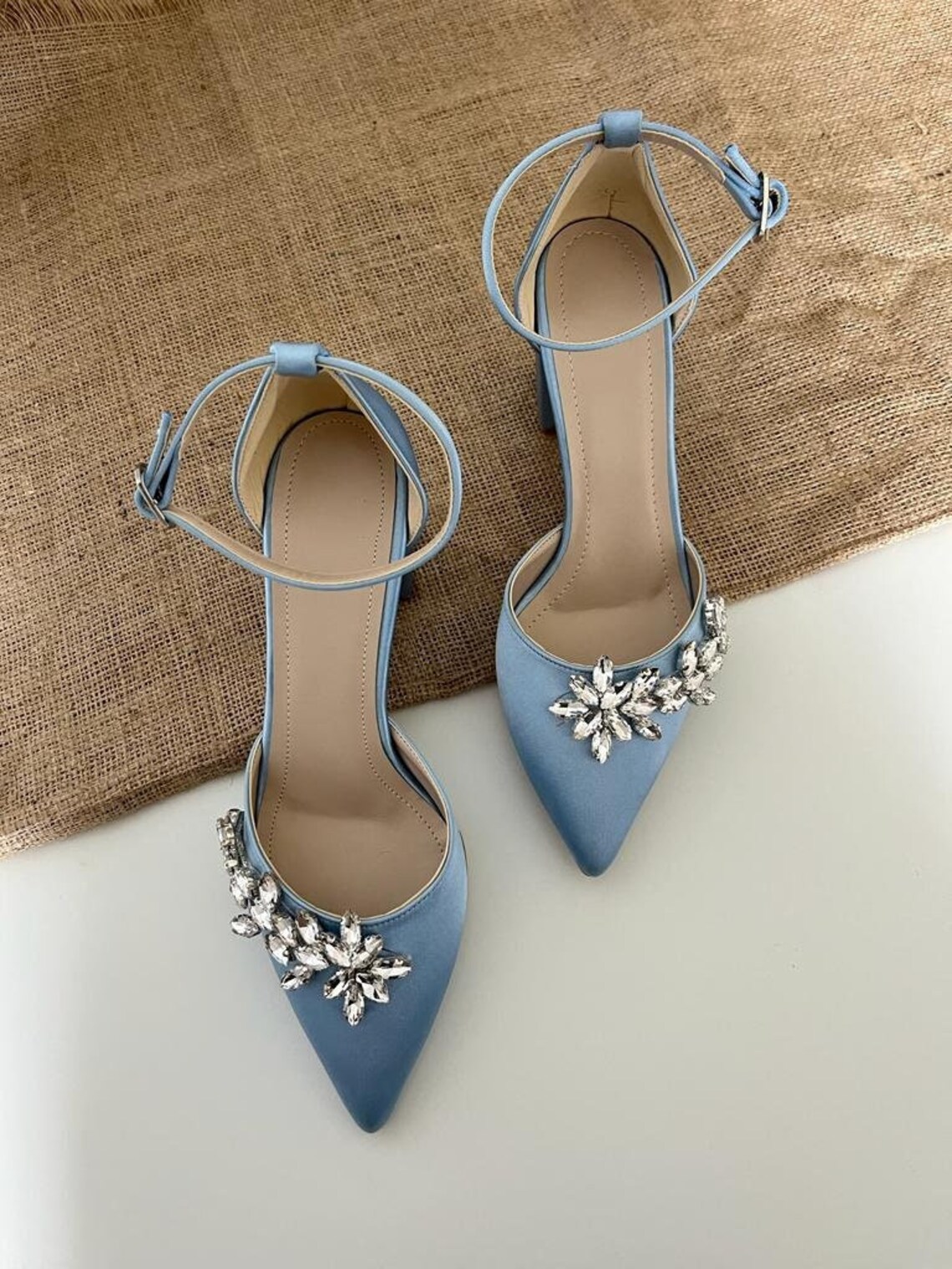 powder blue block heels