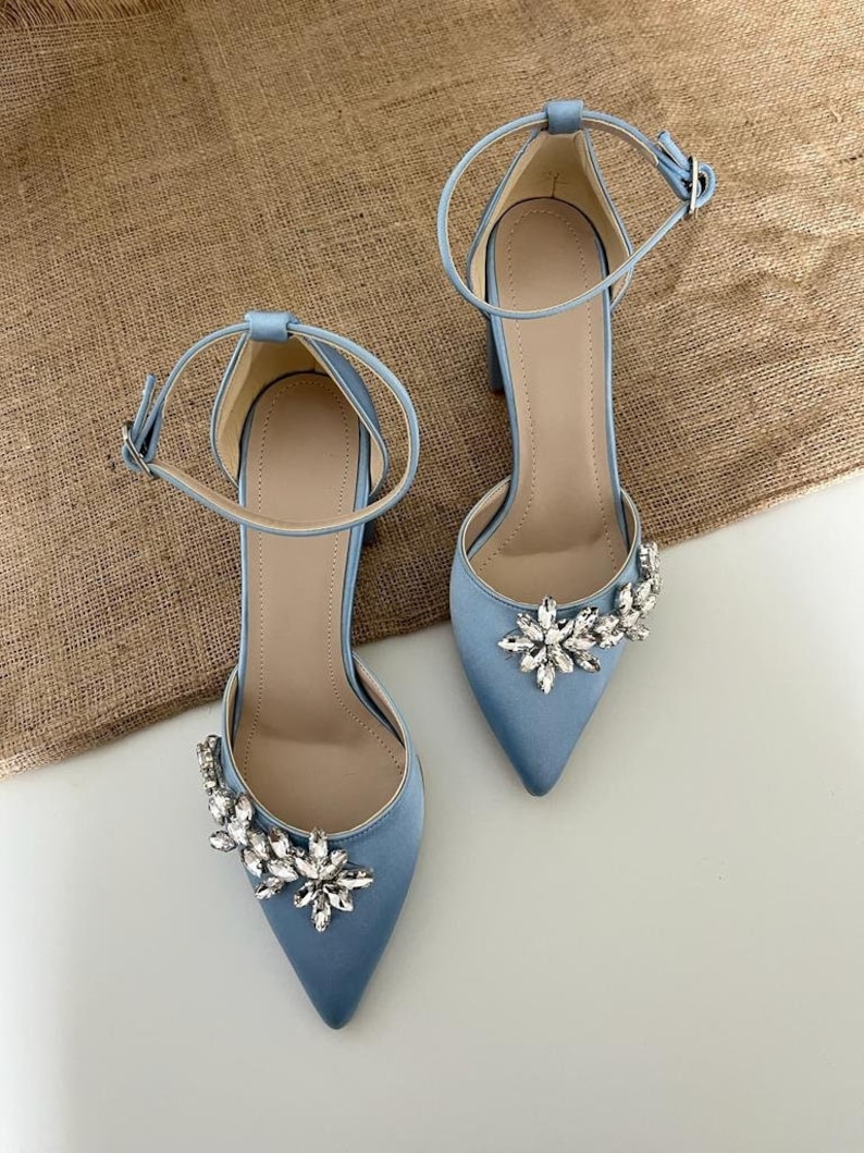 Pale Blue, Pale Blue Block Heels, Blue Block Heels, Blue Wedding Shoes, Wedding Gift, Bride Shoes, Bridal Shoes, Low Heel, High Heel image 1