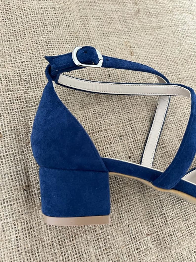 navy blue block heels closed toe