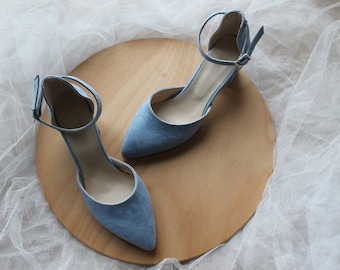 Ankle Strap Dusty Blue, Ankle Straps, Block Heels, Gift For Her, Dusty Blue  Wedding Shoes, Shoes For Women, Gifts For Her, Bride Sandals