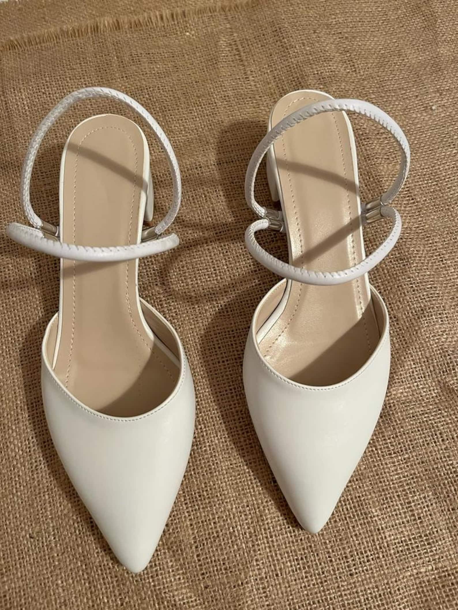 small white block heels