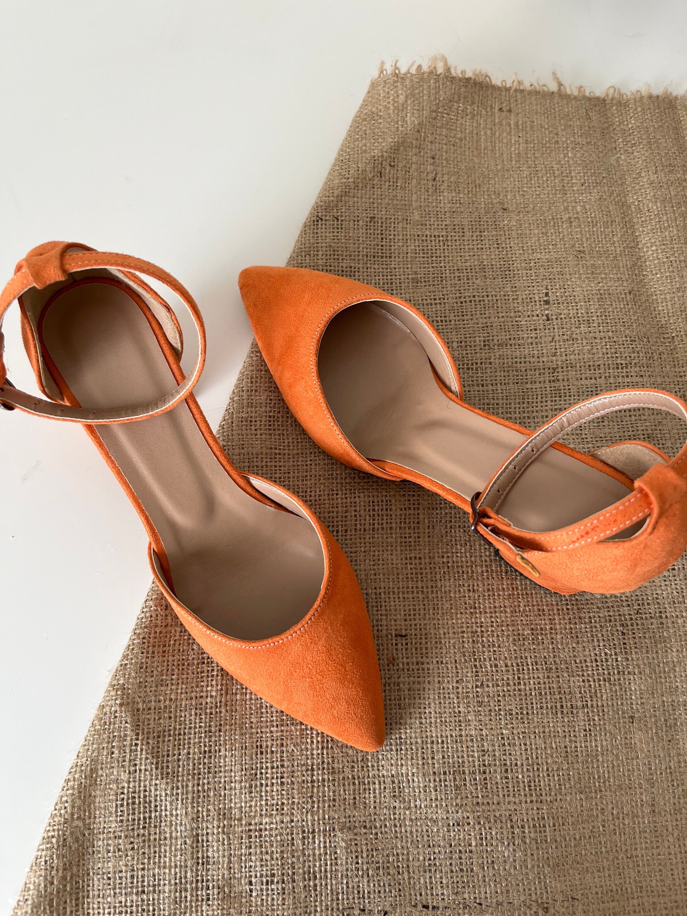 Orange Block Heels Orange Block Heels Sandals Ankle Strap Etsy