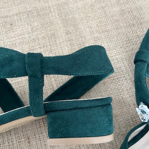 emerald green block heel shoes