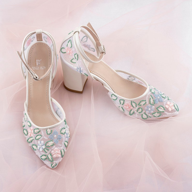 Embroidered Wedding Shoes, Wedding Shoes for Bride, Tulle Wedding Shoes ...