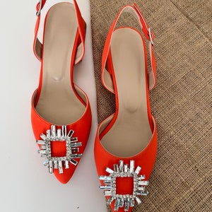 Orange Shoes,  Orange Wedding Shoes,   Orange Block Heels,   Orange Heel,  Woman Shoes,   Bridal Heel,   Bridal Shoes, Bride Shoes, Low Heel