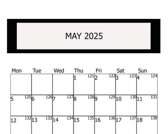 Digital May Calendar, May 2025 Printable Calendar, VERTICAL PRINT, PRINTABLE Calendar png files, Digital Download Prints