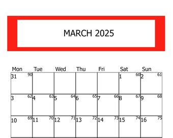 March 2025 calendar printable, Horizontal/Vertical calendar digital download, March 2025 calendar, Digital download calendar 2025