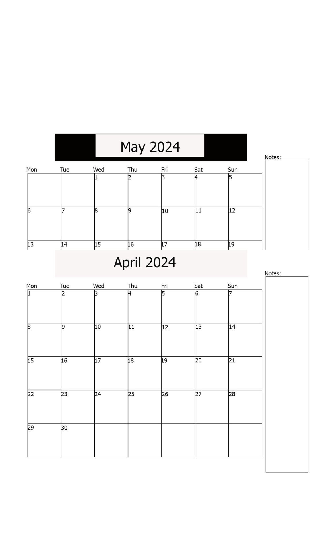 Calendar Printable April May Calendar Monthly Calendar Printable 2024 April  and May Calendar - Etsy